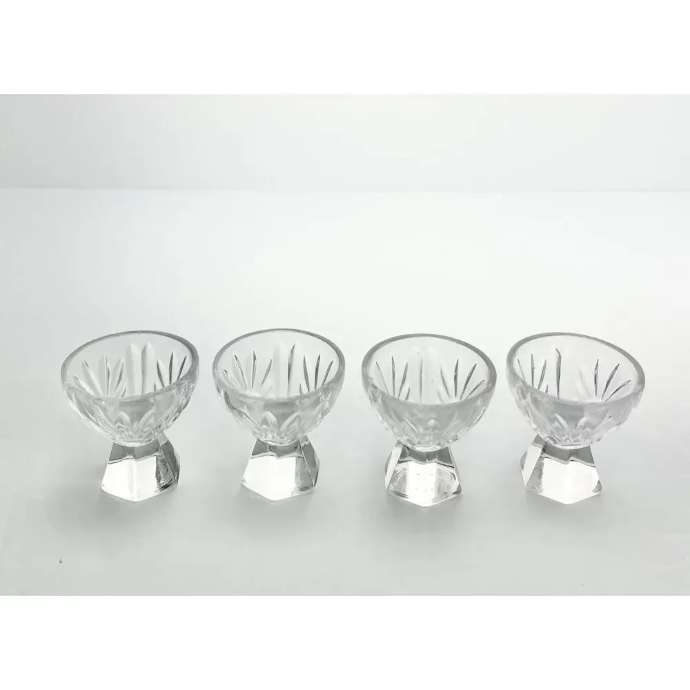 1970s Vintage 4 Cordial Liquor Shot Glasses 2.25” 1.25oz Hexagon Pedestal Base￼